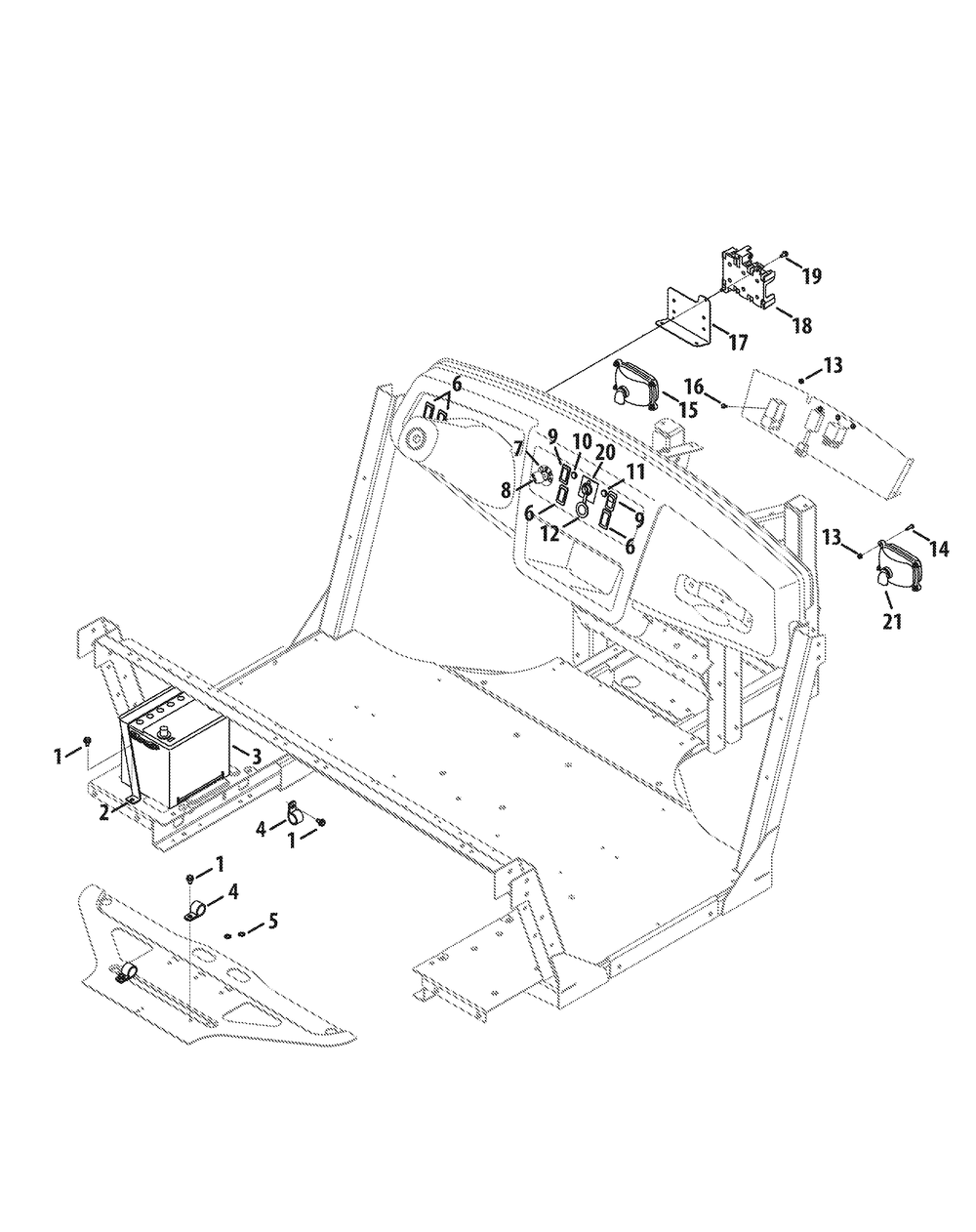 Battery And Dash Panel Accessories Diagram and Parts List for 465 4X4-EFI-1H030Z-1G192Z-37BMD710 Cub Cadet Lawn Tractor Accessories